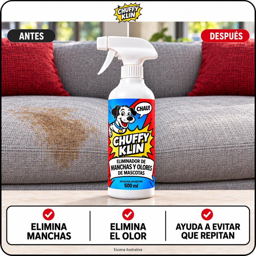 CHUFFY KLIN — Spray 3 en 1 para manchas y olor a pis de mascotas