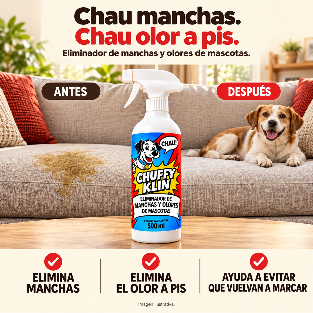 CHUFFY KLIN spray eliminador de manchas y olores de mascotas