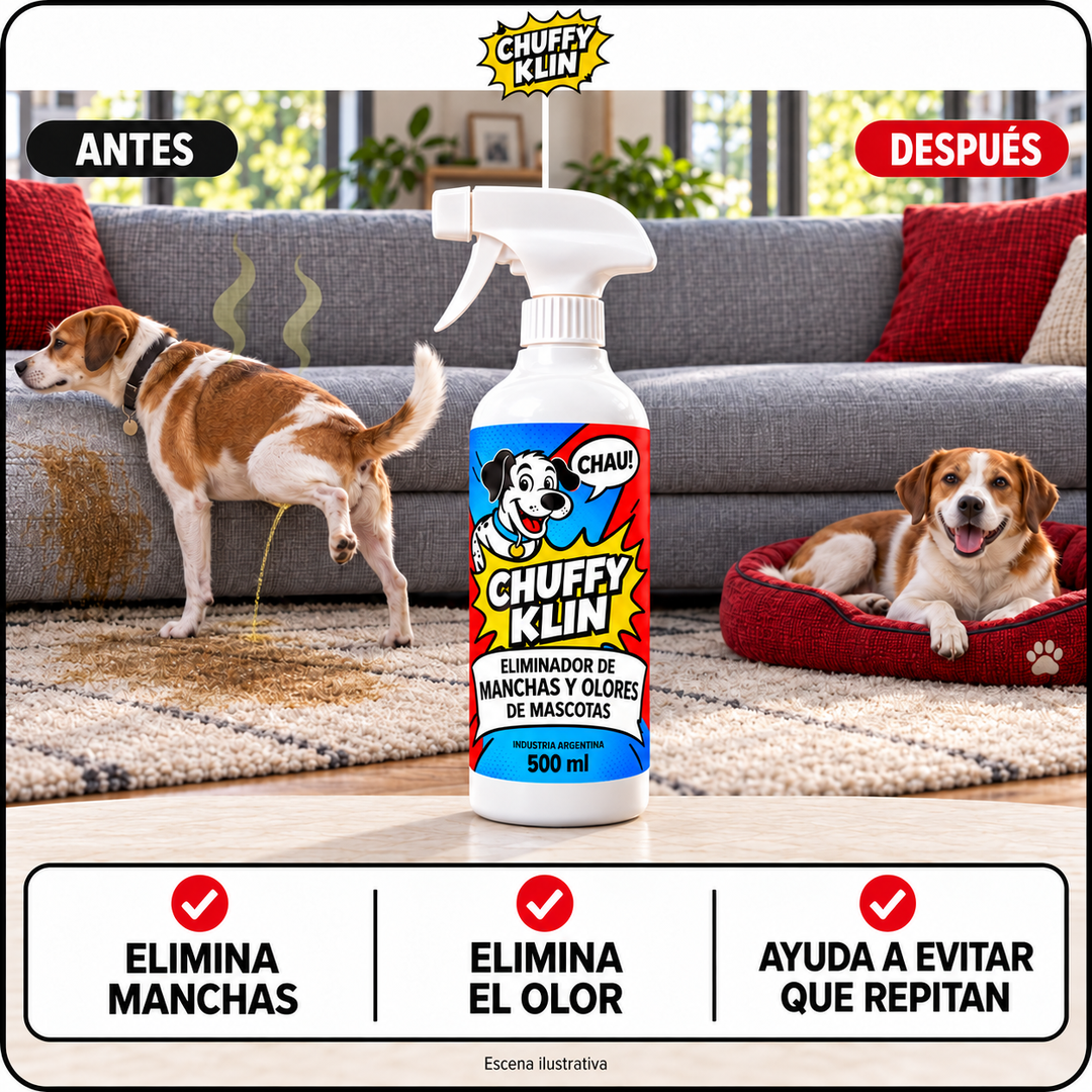 CHUFFY KLIN spray eliminador de manchas y olores de mascotas