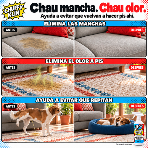CHUFFY KLIN — Spray 3 en 1 para manchas y olor a pis de mascotas