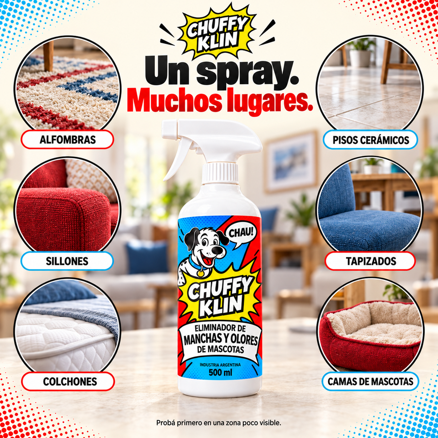CHUFFY KLIN — Spray 3 en 1 para manchas y olor a pis de mascotas