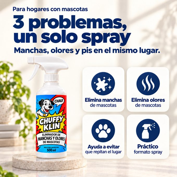 CHUFFY KLIN — Spray 3 en 1 para manchas y olor a pis de mascotas