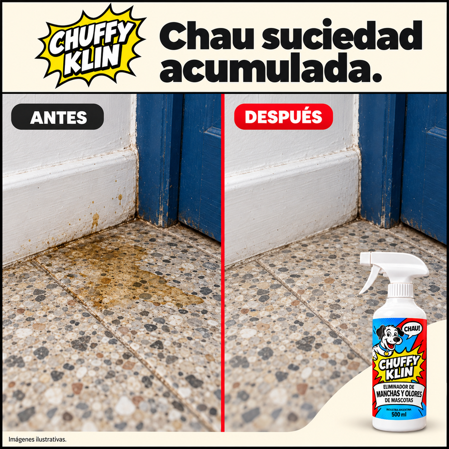 CHUFFY KLIN — Spray 3 en 1 para manchas y olor a pis de mascotas