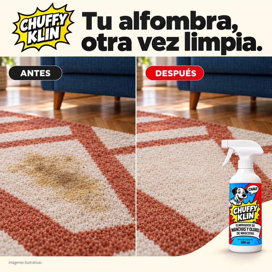 CHUFFY KLIN — Spray 3 en 1 para manchas y olor a pis de mascotas