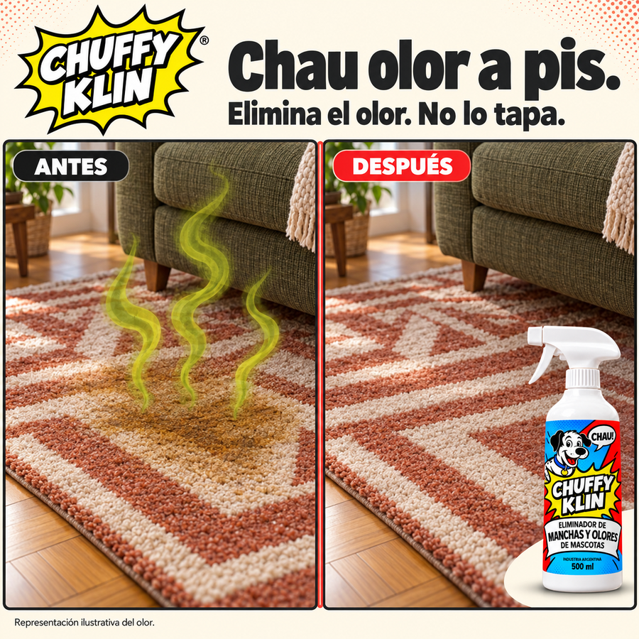 CHUFFY KLIN — Spray 3 en 1 para manchas y olor a pis de mascotas