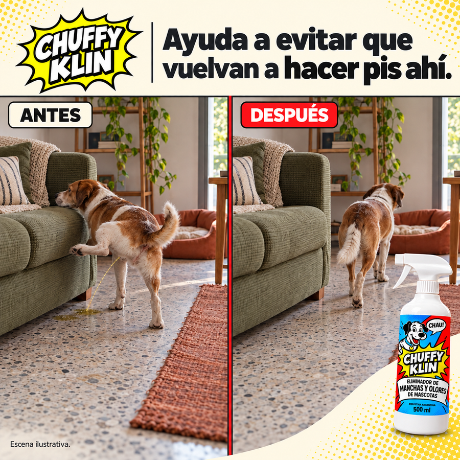CHUFFY KLIN — Spray 3 en 1 para manchas y olor a pis de mascotas